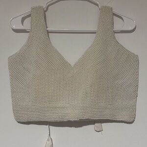Elegant Pearl Embellished Cream Top